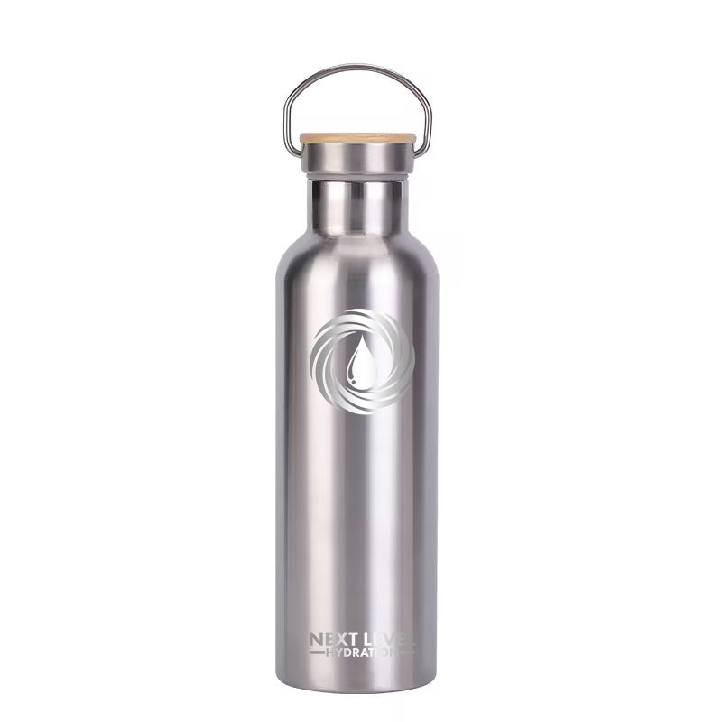 Bamboo Lid Water bottle - Silver