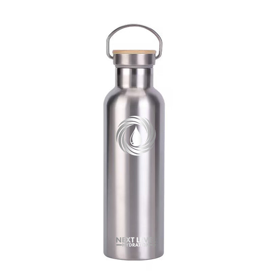 Bamboo Lid Water bottle  - Silver