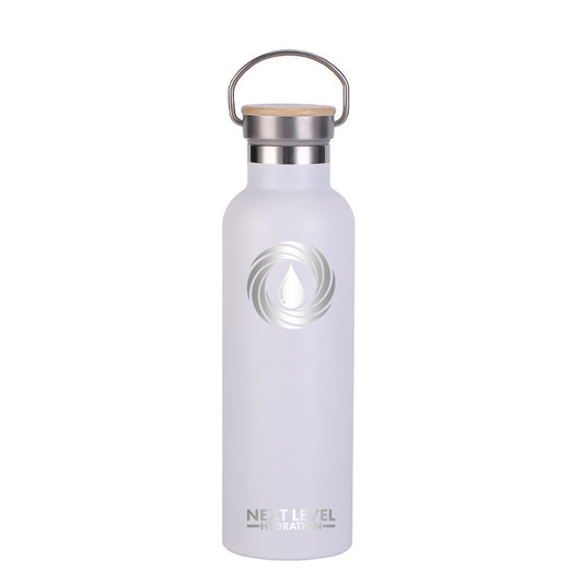 Bamboo Lid Water Bottle - White