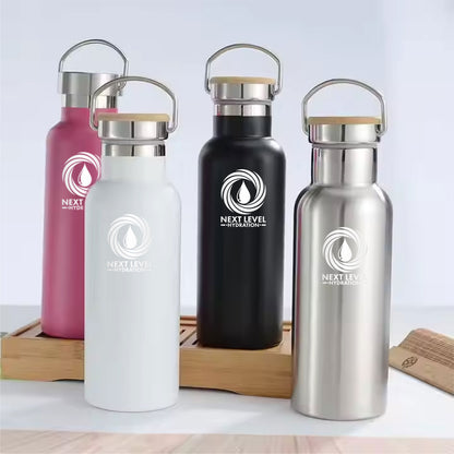 Bamboo Lid Water Bottle - Black